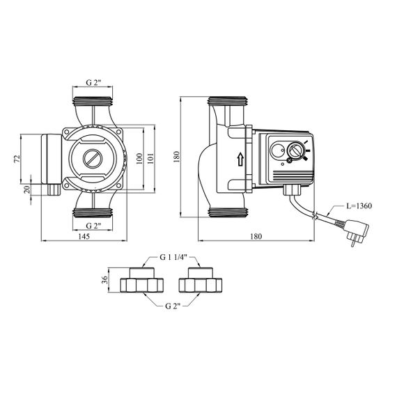 Насос циркуляційний Pumpman GRS32/80/180 Нmax 8 м Qmax 12 куб.м 225 Вт з гайками | Зображення 1
