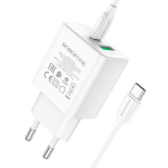 МЗП Borofone BA67A PD20W+QC3.0 (1USB-A/1C) + кабель Type-C to Type-C Білий | Зображення 3