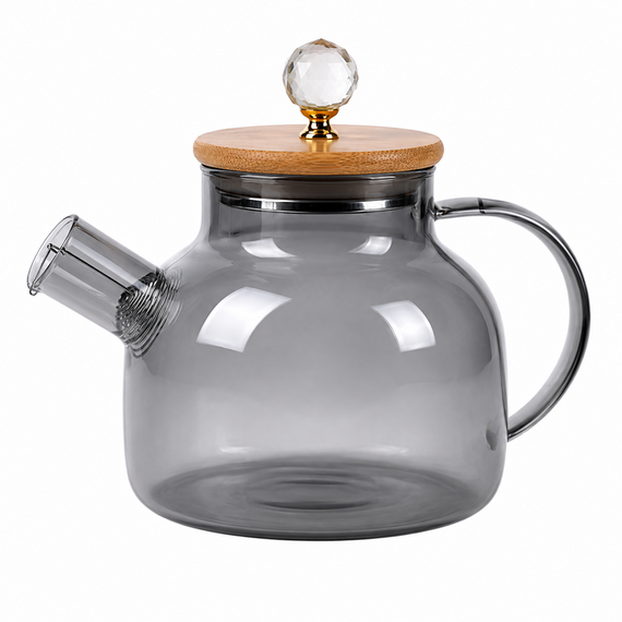 Стеклянный чайник на плиту 1л Smokey Crystal GK-5516 из боросиликатного стекла для заваривания чая Серый перламутр | Зображення 6