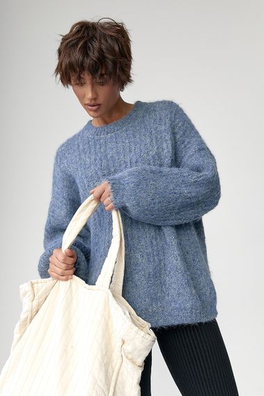 Тепла жіноча кофта з рукавами-ліхтариками - джинс цвет, ONE SIZE (є розміри) | Зображення 4