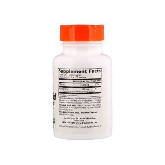 Альфа-ліпоєва кислота Doctor's Best Stabilized R-Lipoic Acid 200 mg 60 Veg Caps | Зображення 1