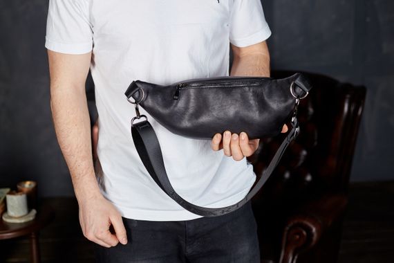 Сумка-бананка мужская стильная из натуральной гладкой кожи черная TD-31848 | Зображення 5