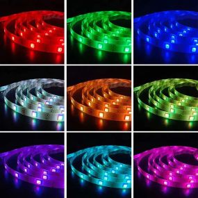 Різнокольорова стрічка з блоком живлення та пультом 5 м, RGB стрічка на 16 режимів   знижка