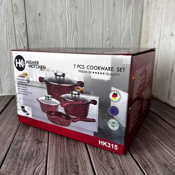 Набор кастрюль и сковорода с гранитным антипригарным покрытием Higher Kitchen HK-315 7 предметов Кофе | Зображення 8