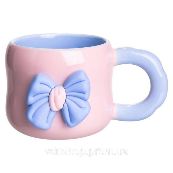 Кубок порцелянова з магнітом Бант 400 (мл) подарункова кружка прикольна чашка для дітей на подарунок Рожевий з блакитним FM-52C | Зображення 3