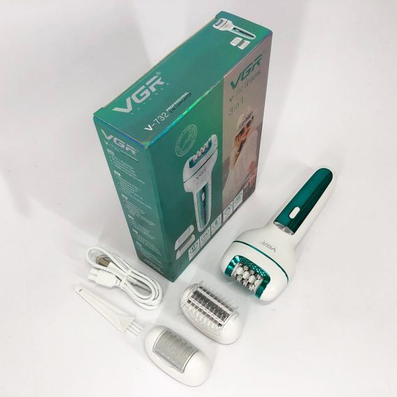 Жіночий бездротовий епілятор 3в1 VGR V-732 для ніг та зони бікіні з підсвічуванням та дисплеєм. Колір: зелений | Зображення 9