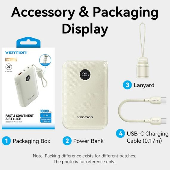 УМБ Vention 10000mAh 22,5W Fast Charging, USB-A, 2xUSB-C Beige | Зображення 2