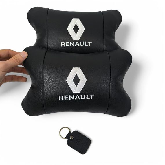 Набір подушок 2шт для авто Renault, натуральна шкіра, на підголівник у машину з логотипом Рено | Зображення 7