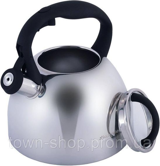 Чайник Kamille Whistling Kettle 2.7л из нержавеющей стали со свистком и стеклянной крышкой (черная ручка) | Зображення 3