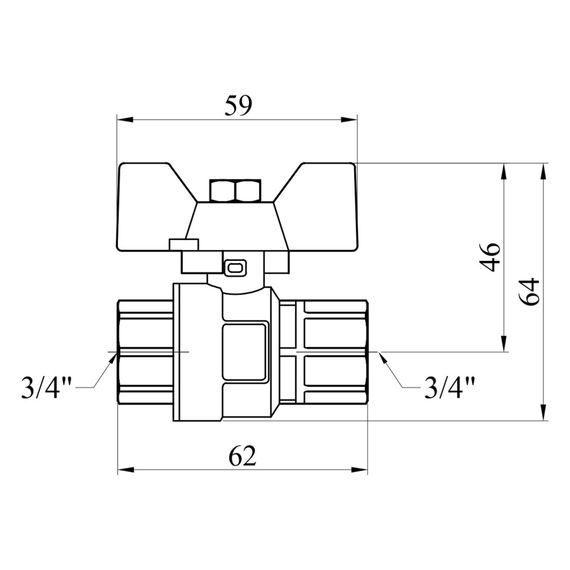 Кран кульовий Kroner 3/4" ВВ PN40 метелик, нікельований (CV033209) | Зображення 1
