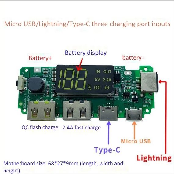 Модуль для Powerbank с быстрой зарядкой 2,1А | Зображення 1