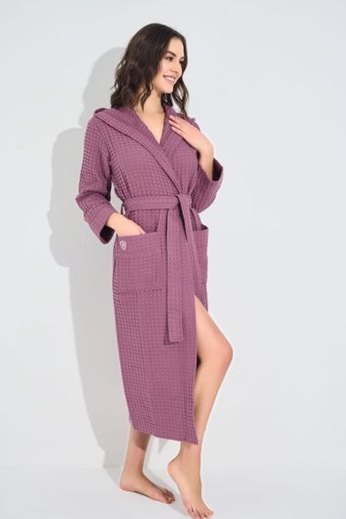 Женский вафельный халат Nusa 4160 c капюшоном, грязно-розовый S