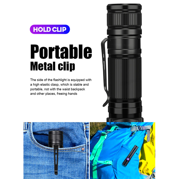 Ліхтар УФ HOSPORT 3400mAh LED UV 365nm Flashlight з акумулятором 18650 lithium battery Чорний (sv1884) | Зображення 5