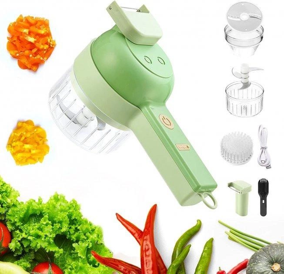 Ручний подрібнювач для овочів 4в1 Food Chopper / Електрична кухонна овочерізка / Міні блендер-слайсер | Зображення 1