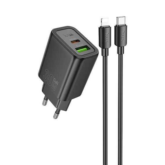 МЗП Hoco N63 Gentle PD30W+QC3.0 (1USB-A/1C) + кабель Type-C to Lightning Black