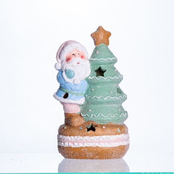 Новорічна декоративна фігурка з підсвіткою 11.5×9×20 см Новорічний декор Санта-Клаус з ялинкою з порцеляни CR-6-9 | Зображення 1