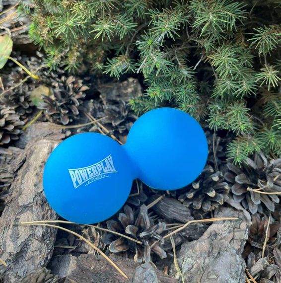 Массажный двойной мяч силиконовый Паверплей PP-4355 Silicone Lacrosse Peanut Ball (6.3*12.6см.) Синий | Зображення 3