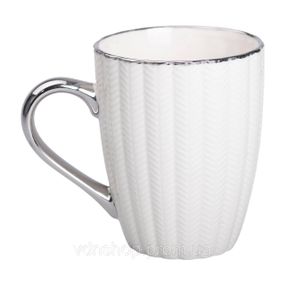Чашка порцелянова 400 (мл) зі сріблястим обідком та ручкою Бежева RX-N231315BE