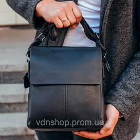 Мужская кожаная сумка-мессенджер, барсетка на одно плече 22x26x6 Tiding Bag 75-5271 черная