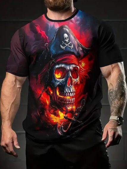 Футболка чоловіча 3D принт Череп капітана піратів у вогні термо дихаюча літня XL 54