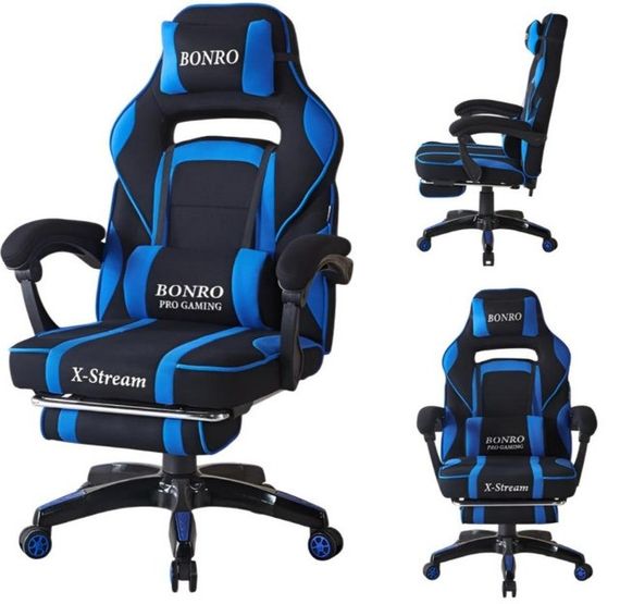 Крісло геймерське з тканини Bonro Бонро B-141 чорно-синє з підставкою для ніг (42401113)