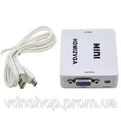 Перехідник VGA на HDMI конвертер для ПК, ноутбука, відео реєстратора адаптер перетворювач з аудіо та зовнішнім живленням HDMI - | Зображення 5