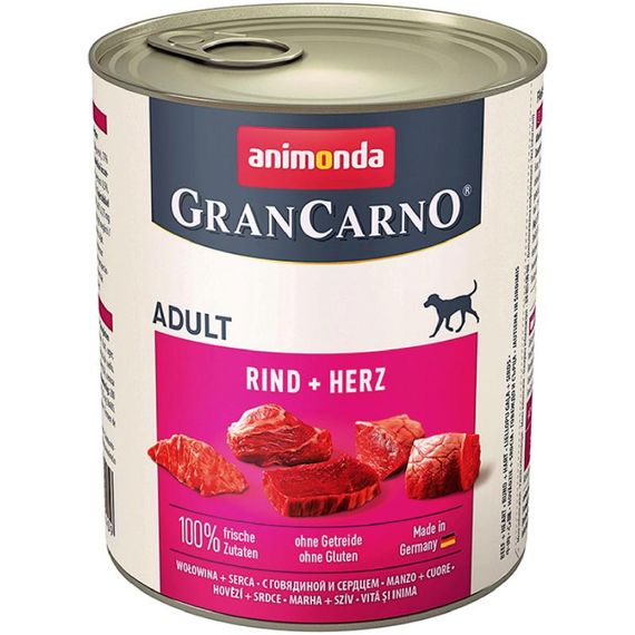 Вологий корм для дорослих собак Animonda GranCarno Original Adult яловичина та серця 800 г (4017721827409)