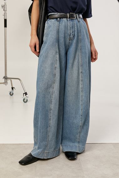 Широкі джинси Baggy з декоративними швами спереду - джинс цвет, M (є розміри)