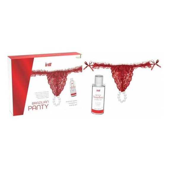 Набір Intt BRAZILIAN PANTY RED: трусики на резинці S-XL з перлинним кільцем + полунична змазка Sex Aura