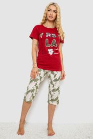 Піжама жіноча з принтом, колір бордовий, 243R3755