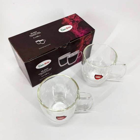 Набір скляних чашок з подвійними стінками Con Brio CB-8423-2, 2шт, 230мл, Прозорі чашки | Зображення 2