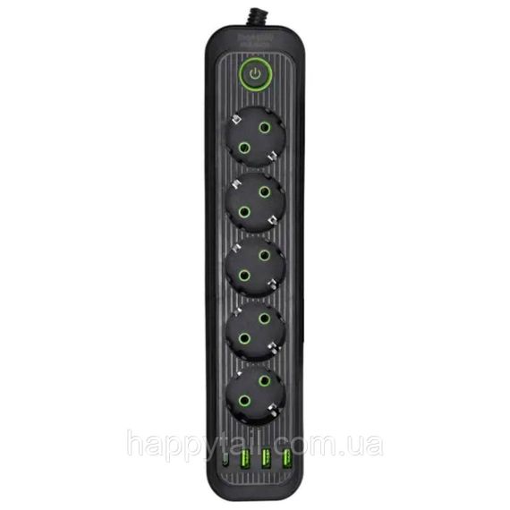Мережевий фільтр-подовжувач 5 розеток 3xUSB-A 1xUSB-C 3м чорний HP-5-42