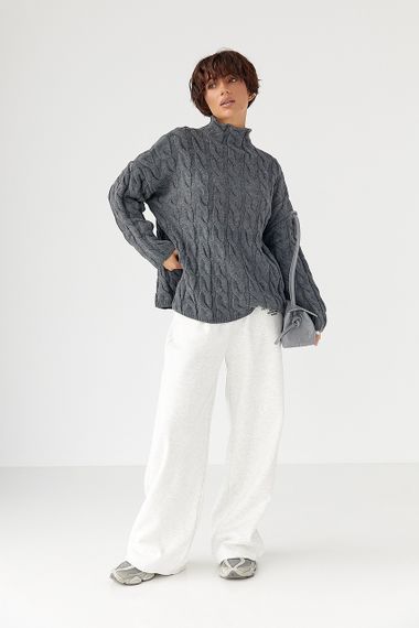 Светр оверсайз у косички - сірий цвет, ONE SIZE (є розміри) | Зображення 2