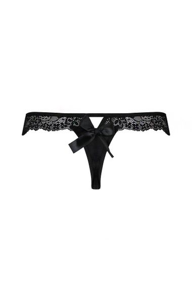 Мереживні трусики-танга з атласним бантиком Passion NAJA THONG XXL/XXXL, black Sex Aura | Зображення 5