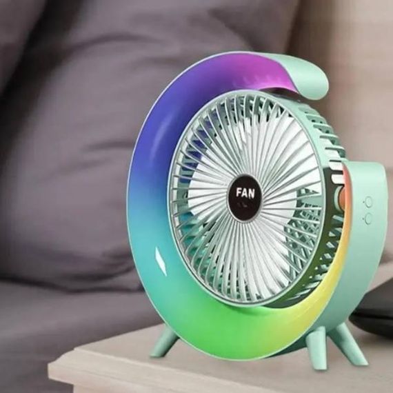 Вентилятор настольный поворотный с LED подсветкой аккумуляторный Голубой