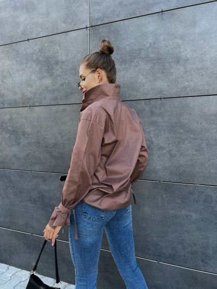 Женская стильная блуза рубашка оверсайз LI8807 цвет мокко, размер 42/46 | Зображення 4