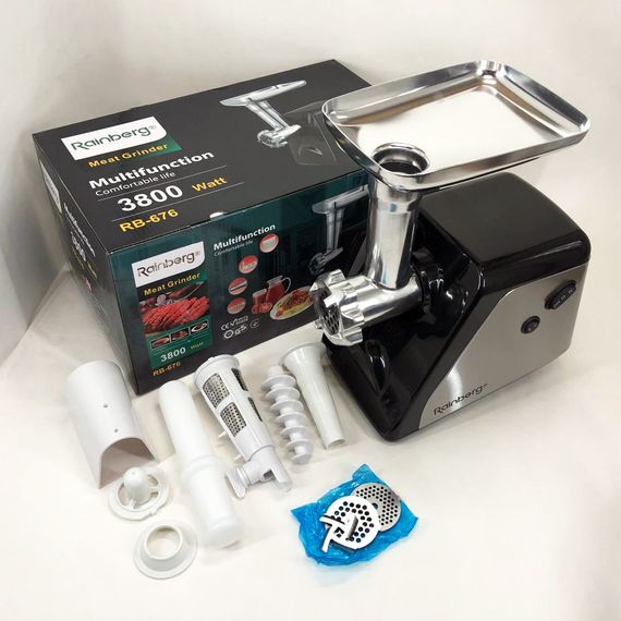 Мясорубка компактная Rainberg RB-676 3800W, Домашняя электромясорубка, Мясорубка-шинковка-терка YN-51 | Зображення 1