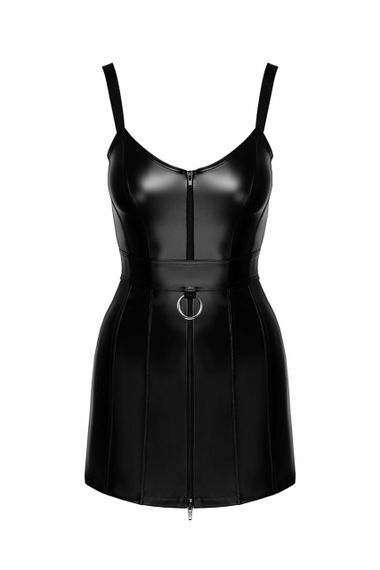 Мини-платье под кожу Noir Handmade F320 Starlet wetlook minidress with ring belt Черное 2XL | Зображення 6