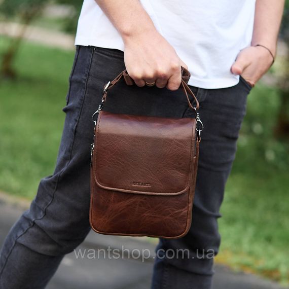 Мужская сумка с клапаном через плечо из гладкой кожи  Tiding Bag 61654 коричневая | Зображення 4
