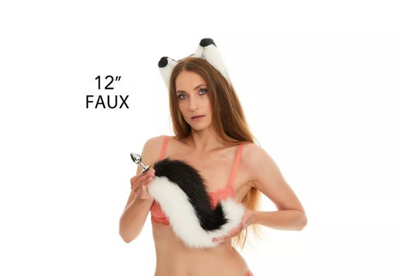 Анальний хвіст собаки без пробки, Чорний з білим, OKOVA 30 см. Sex Aura