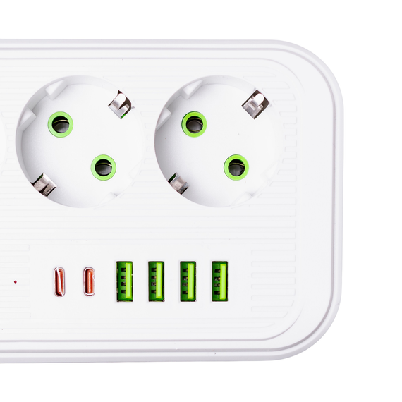 Мережевий фільтр кабель 4.75 м подовжувач F16 на 3 розетки 4 usb 2 type-c та кнопкою відключення Білий HP-5-21 | Зображення 4