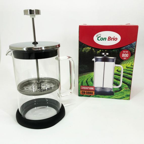 Френч-прес Con Brio CB-5980 800 мл, Чайник для заварювання трав, Заварник прозорий | Зображення 4