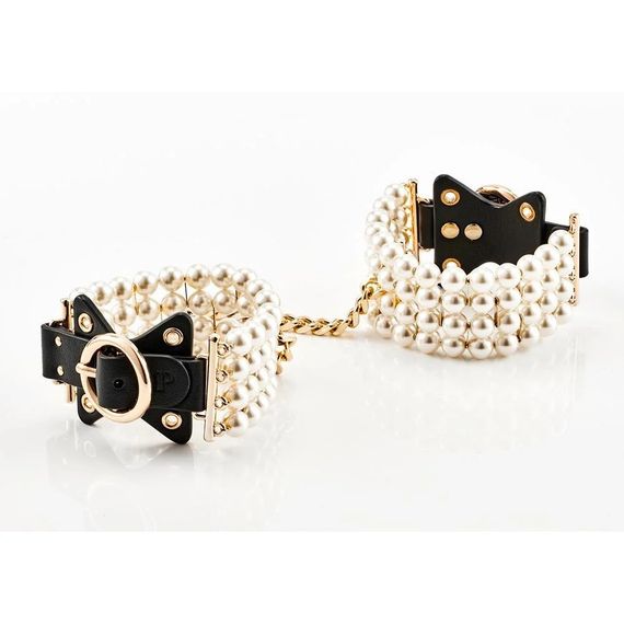 Наручники Guilty Pleasure Allure з перлами, чорно-золоті Sex Aura | Зображення 5
