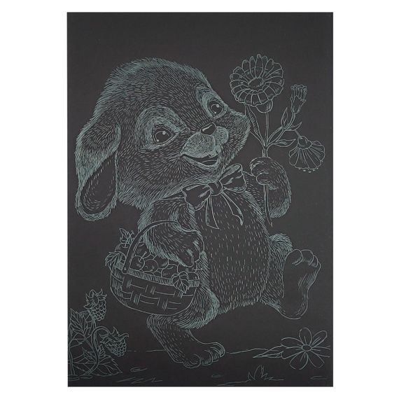 Гравюра А5 "Зайчик на прогулке" ГрА5з-7 эконом вариант в пакете 21 х 14,8 см