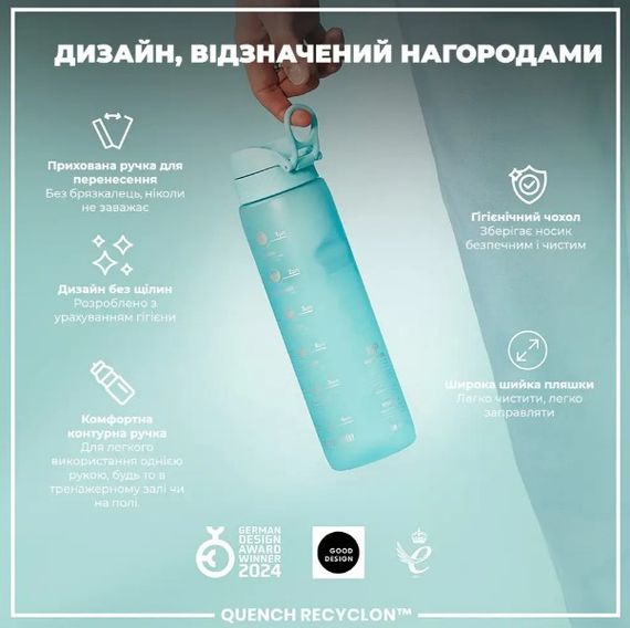 Пляшка для води ION8 1000 мл BPA Free Times To Drink (ЕКО пляшка) Sonic Blue (I8RF1000PBMOT2) | Зображення 3
