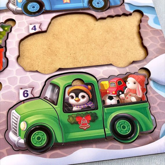 Дерев'яна гра з картками "Тварини на машинках" Ubumblebees (ПСФ132) PSF132, 42 деталі і 12 карток | Зображення 2