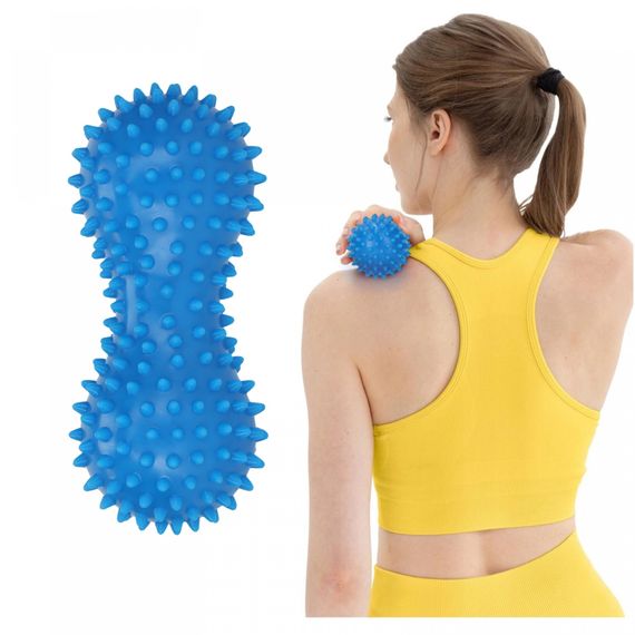 Масажний м'яч подвійний з шипами 4FIZJO Spike+ 7 x 16 см Blue (P-5905973403337) | Зображення 1