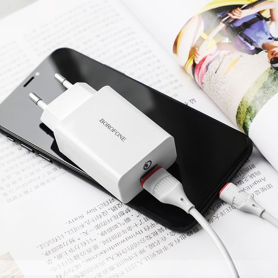 МЗП Borofone BA21A Long journey QC3.0 3A (1USB-A) + кабель USB to MicroUSB Білий | Зображення 4