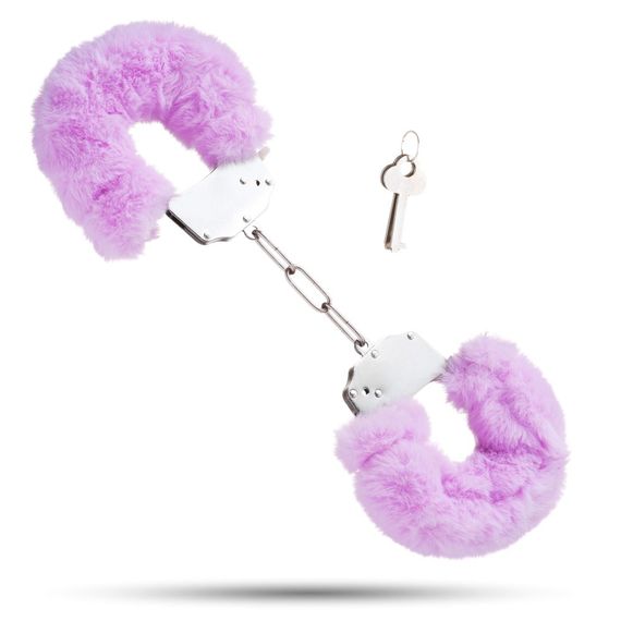 Наручники металеві Roomfun з товстим фіолетовим хутром S, Фіолетовий