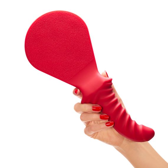 Шльопалка з фалоімітатором Fun Factory BÜCK DICH, червона, силіконова, з ребристою ручкою | Зображення 2
